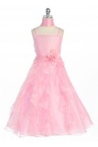 Pink Jeweled Bodice Ruffle Layered Organza Flower Girl Dress