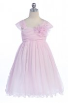 Pink Soft Tulle Layered Flower Girl Dress with Short Sleeves