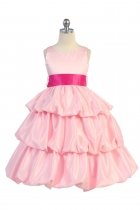 Pink/Fuchsia Satin Bubbled Hem Flower Girl Dress
