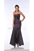Plum Shimmer Taffeta Strapless Sweetheart Ruffled Empirewaistline Trumpet long Bridesmaid Dress