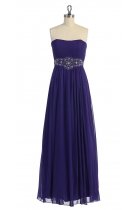 Purple Gorgeous Chiffon Strapless Beaded Waistband Pleated Bridesmaid & Prom Dress