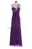 Purple Gorgouse Chiffon Rhinestone Beading One Shoulder Empire Waistline Ruffled Prom Gown