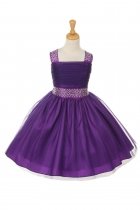 Purple Shinny Studded Dress With Rainbow Rhinestone Flower Girl Dress