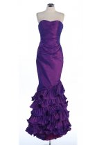 Purple Taffeta Strapless Sweetheart Pleats Detail on Hem Mermaid Long Bredes Dress