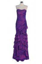 Purple Taffeta Strapless Sweetheart Ruffles Details Layered Metrmaid Bridesmaid Dress