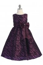 Purple Zebra Pattern Velvet Flocking Taffeta Girl Dress