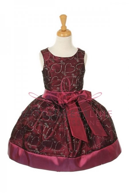 Raspberry Two Tone Taffeta Decorated with Hearts Flower Girl Dress