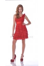 Red Chiffon One Shoulder Sweetheart multiple Layered Short Bridesmaid Dress