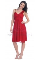 Red Chiffon Roses Decoration on One Strap Sweetheart Gathered Knee Length Bridesmaid Dress