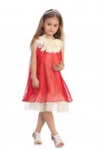 Red Chiffon Short Flower Girl Dress with ruffled flower neckline