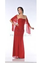 Red Chiffon Strapless Gathered Wrapped Dropped Waistline Elegant Bridesmaid & Prom Gown