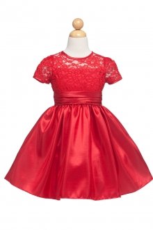 Red Elegant Poly Lace Top Taffeta Skirt Holiday Dress with Sleeves Red Elegant Poly Lace Top Taffeta Skirt Holiday Dress with Sleeves