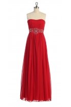 Red Gorgeous Chiffon Strapless Beaded Waistband Pleated Bridesmaid & Prom Dress