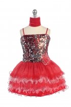 Red Multi Tiered Tulle Skirt with Sequined Bodice Flower girl Dress