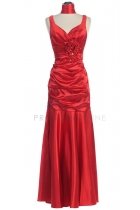 Red Pleated Bodice with Floral Detail Mermaid Bridesmaid Dress