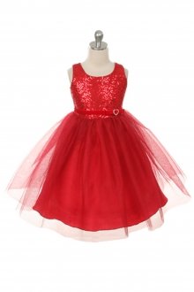 Red Sequined Lovely Tulle Overlay Flower Girl Dress