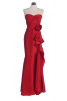 Red Shimmer Taffeta Strapless Sweetheart Ruffled Empirewaistline Trumpet long Bridesmaid Dress