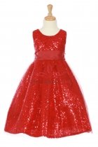 Red Sleeveless Tulle Sequin Dress