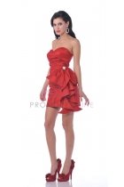 Red Taffeta Strapless Sweetheart Gathered Empire Waistline Ruffled Short Bridesmaid Dress