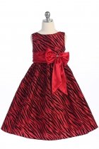 Red Zebra Pattern Velvet Flocking Taffeta Girl Dress