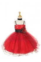 Red/Black Two Tone Sequined Mesh Illusion Flower Girl Dress