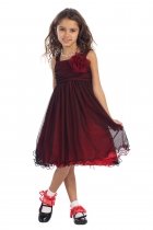Red/Black Two Tone Soft tulle overlay empire dress with Short Sleeves
