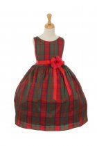 Red/Green Holiday Spirit Colorful Checker Printed Flower Girl Dress