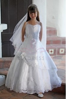Rhinestone adorned trim First Communion Dress