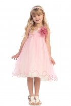 Rose Soft tulle overlay empire dress with Short Sleeves