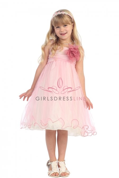 Rose Soft tulle overlay empire dress with Short Sleeves