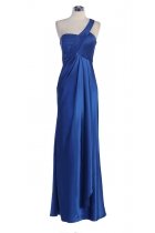 Royal Blue Bridal Satin One Shoulder Pleated Wrapped Elegant Long Bridesmaid & Prom Dress