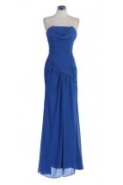 Royal Blue Chiffon Strapless Gathered Wrapped Dropped Waistline Elegant Bridesmaid & Prom Gown