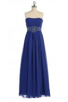Royal Blue Gorgeous Chiffon Strapless Beaded Waistband Pleated Bridesmaid & Prom Dress