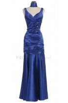 Royal Blue Pleated Bodice with Floral Detail Mermaid Bridesmaid Dress
