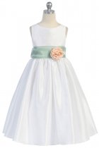 Sage Flowers and Sash Flower Girl Dress