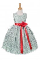 Sage/Red Elegant Lace Flower Girl Dress