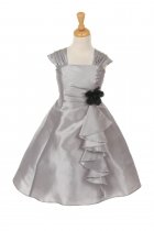 Silver Elegant Ruffle Taffeta Flower Girl Dress
