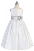 Silver Flowers and Sash Flower Girl Dress