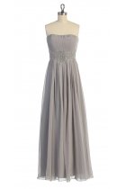 Silver Gorgeous Chiffon Strapless Beaded Waistband Pleated Bridesmaid & Prom Dress