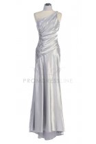 Silver One Shoulder Ruched Satin Bridesmaid Dress