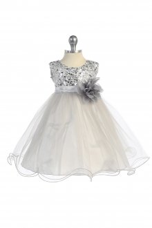 Silver Sequin Tulle Infant Flower Girl Dress
