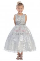 Silver Sequined sparkle Sleeveless Tulle Sequin Dress