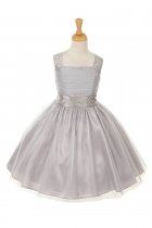 Silver Shinny Studded Dress With Rainbow Rhinestone Flower Girl Dress