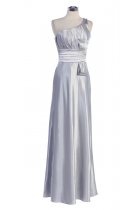 Silver Shiny Bridal Satin Single Strap Pleats detail on Bodice & Waist A-line Floor LengthBridesmaid Dress