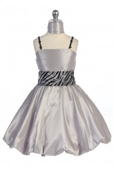 Silver Taffeta Jewel Straps Bubbled Hem Short Flower Girl Dress Silver Taffeta Jewel Straps Bubbled Hem Short Flower Girl Dress