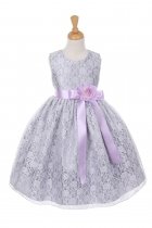 Silver/Lilac Elegant Lace Flower Girl Dress