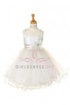 Silver/White Two Tone Sequined Mesh Illusion Flower Girl Dress