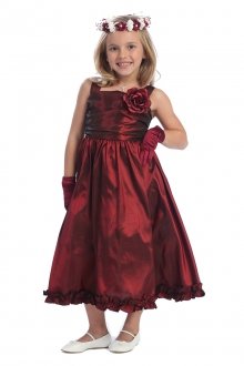 Sleeveless Burgundy Taffeta Flower Girl Dress