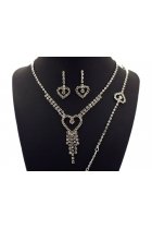 Sweet Heart Rhinestone Necklace Earring Bracelet Set F
