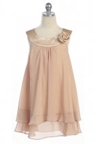 Taupe Satin bib necklin & chiffon A-line flower girl dress
